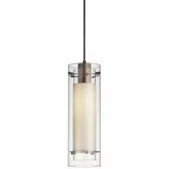 Dainolite Signature Pendant Light - 1-Light - 5-in X 15-in - Oil Brushed Bronze/Off-White