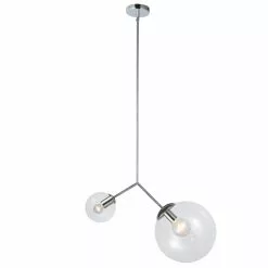Dainolite Orion Pendant Light - 2-Light - 21-in X 16-in - Polished Chrome/Glass