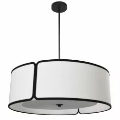 Dainolite Notched Drum Pendant Light - 3-Light - 24-in X 8-in - Matte Black