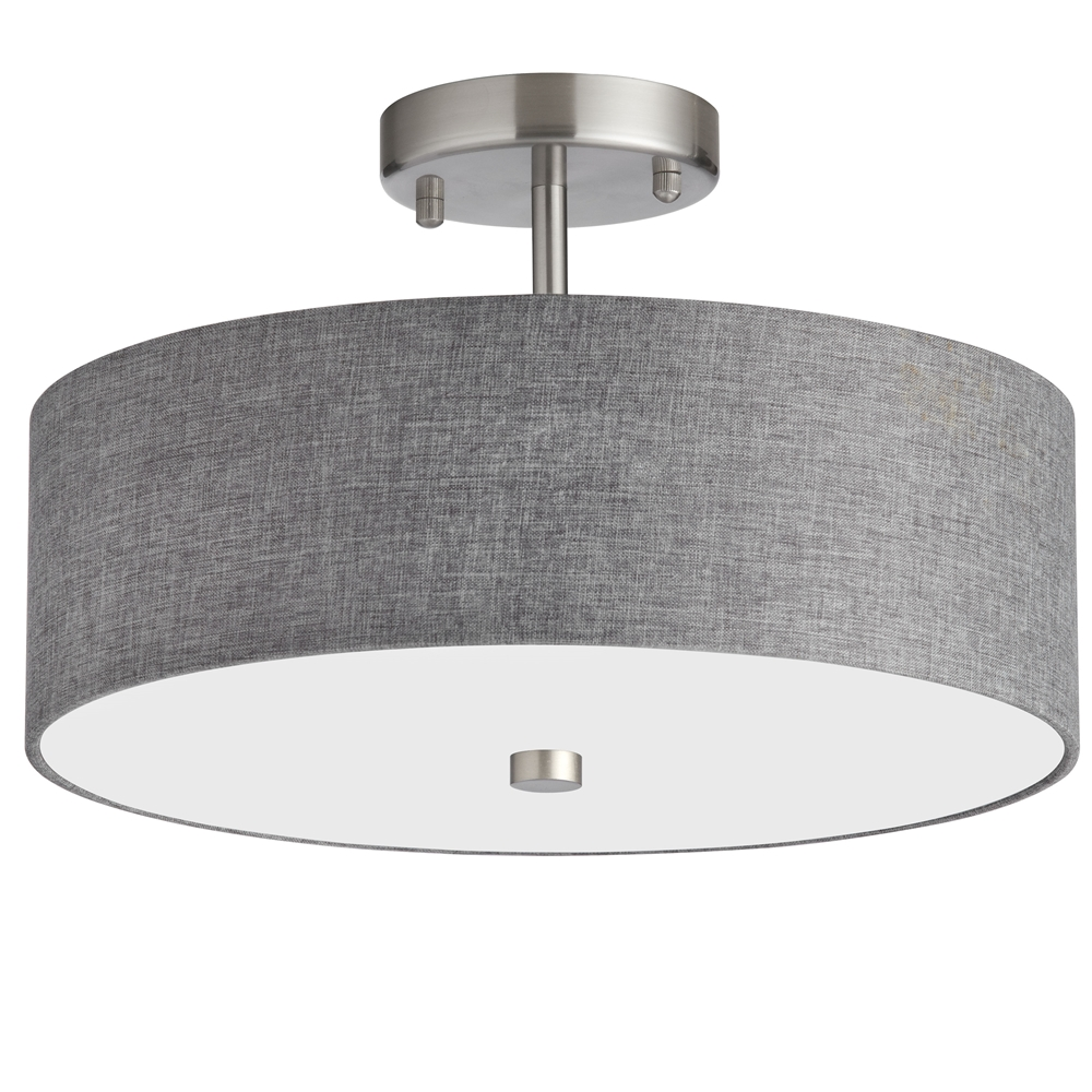 Dainolite Semi-Flush Mount Light - 3-Light - 14.25-in - Satin Chrome And Grey 3 Dainolite Semi-Flush Mount Light - 3-Light - 14.25-in - Satin Chrome And Grey