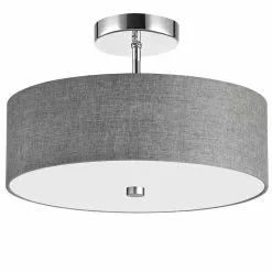 Dainolite Semi-Flush Mount Light - 3-Light - 14.25-in - Polished Chrome And Grey