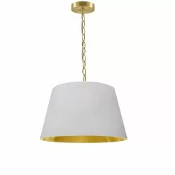 Dainolite Brynn Pendant Light - 1-Light - 14-in X 7-in - Aged Brass/White And Gold