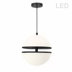 Dainolite Atomic Modern/Contemporary Matte Black 12-in LED Pendant Light With Opal Glass