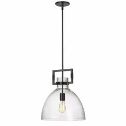Dainolite Liberty Modern/Contemporary Matte Black 13.75-in Pendant Light With Clear Glass