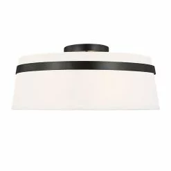 Dainolite Symphony 15-in Matte Black Contemporary Semi-Flush Mount Fixture With White Shade